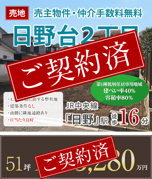 JR中央線「日野」駅徒歩16分 日野台２丁目 売地